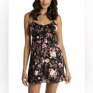 Midnight Bakery Cami lingerie night dress, black floral rose gold metal sz S
